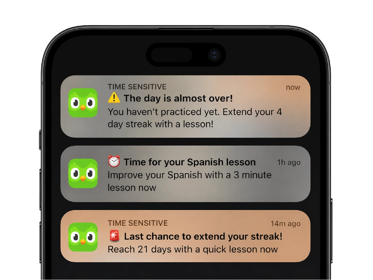Mobile learning app push notification example