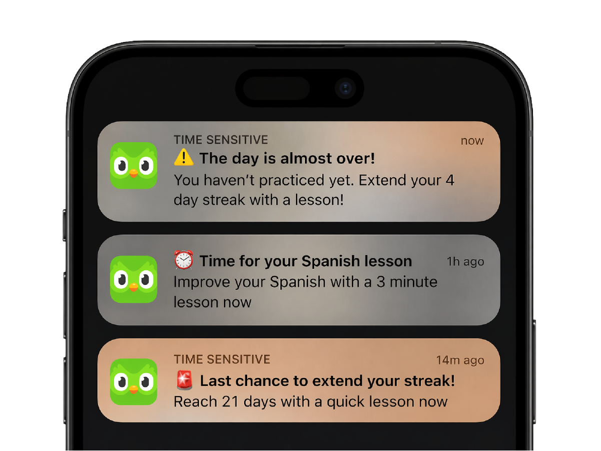 Mobile learning app push notification example