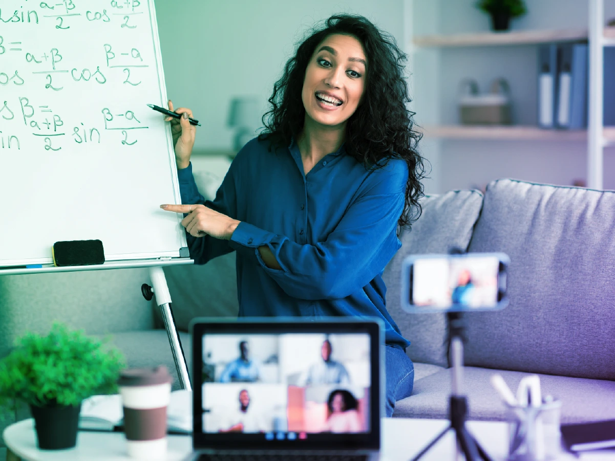 Hybrid classroom with livestreaming teacher