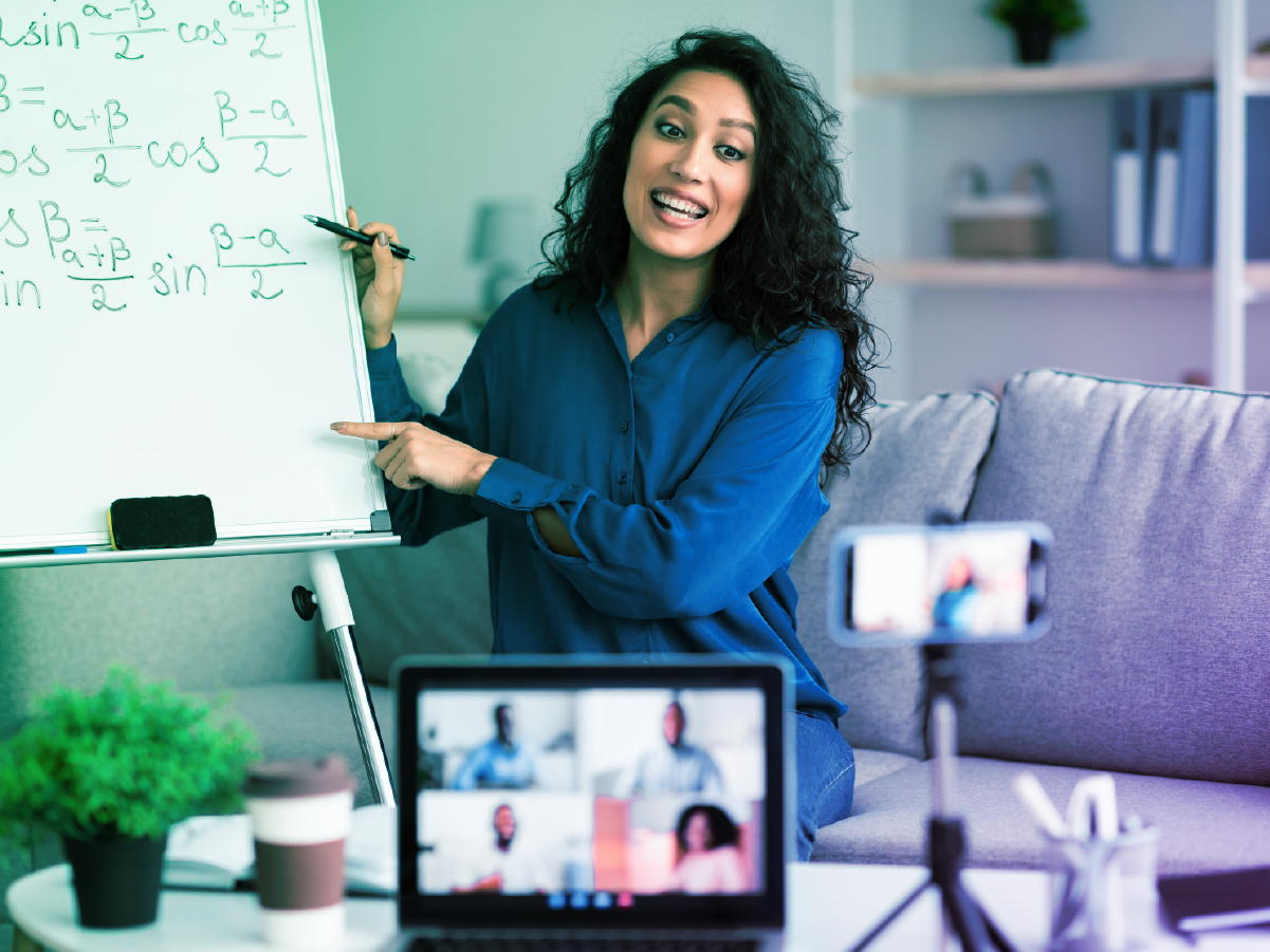 Hybrid classroom with livestreaming teacher