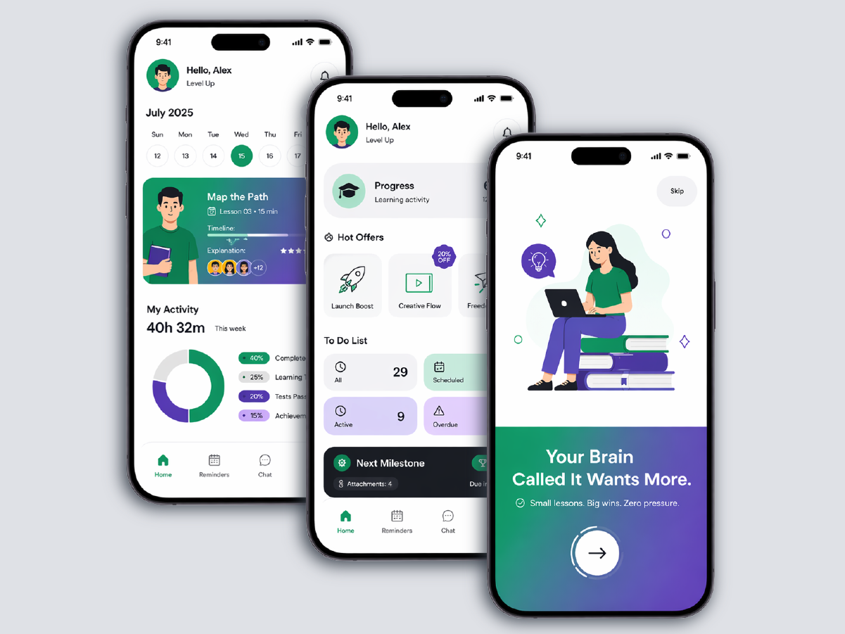 Modern eLearning mobile app interface