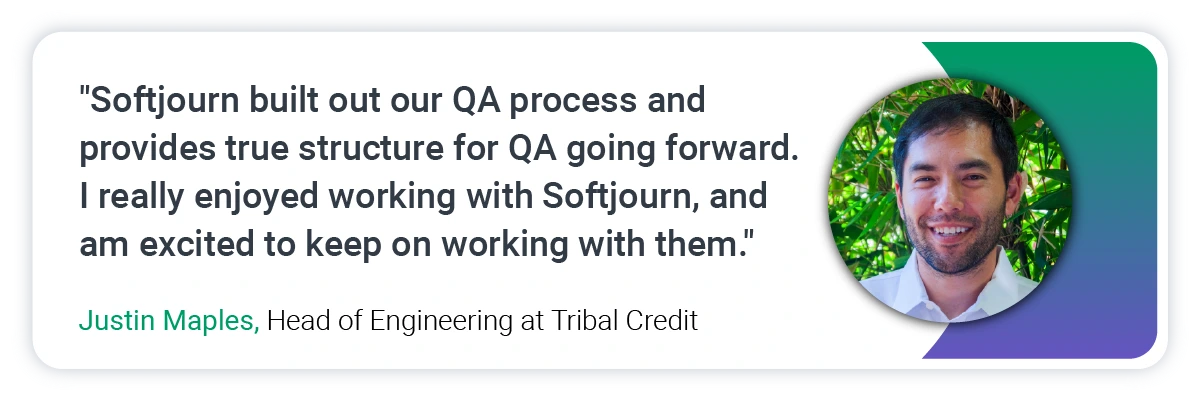 Client quote graphic on QA outsourcing partnership experience