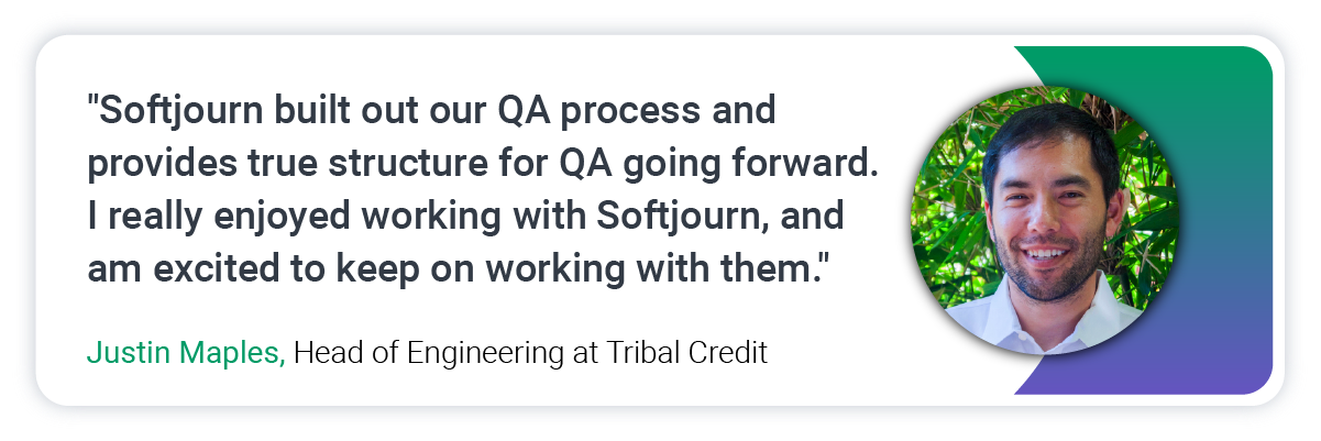 Client quote graphic on QA outsourcing partnership experience