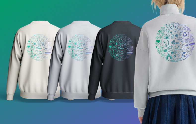 Merch hoodies featuring custom icons